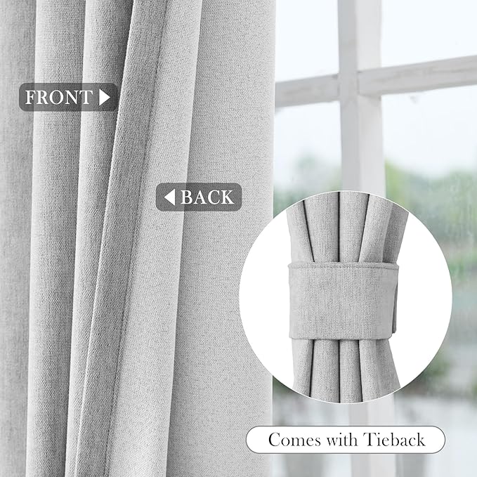 Macochico 100% Blackout Chenille Curtains for Sliding Door Thermal Insulated Noise Reducing Drapery for Living Room Bedroom Hotel, Grommet Curtains with Tieback, Apricot Grey, 120" Wx96 L 1 Panel