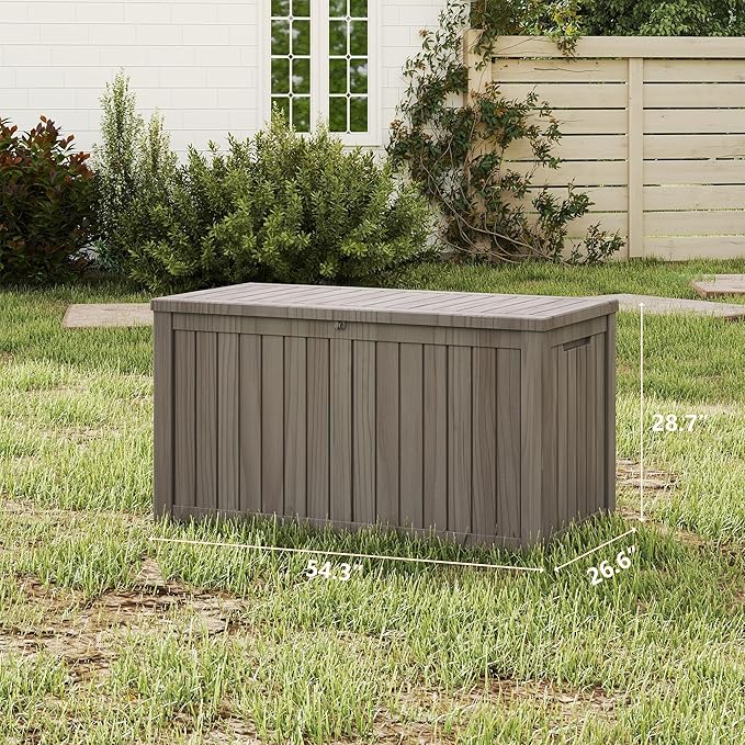 180 Gallon Outdoor Storage Box Waterproof, Resin Deck Boxes with Lockable Lid & UV-Resistant for Patio, Pool, Garden Furniture Cushions & Accessories, Coffee