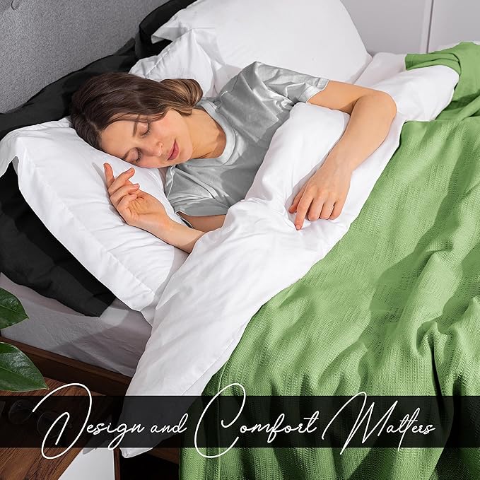 Avalon Bedding 100% Cotton Blankets King Size Thermal Blanket (108"x90") - Perfect Cotton Blanket King Size for Layering Bed in Any Season - Cotton Blankets for Bed (Green)