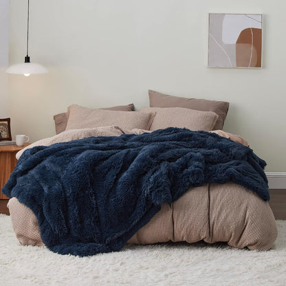Bedsure GentleSoft Fluffy Navy Blue King Size Blanket for Bed, Thick Soft Sherpa Faux Fur Fleece Bedding Fuzzy Plush Winter Warm Heavy Large King Blanket, Cozy Blue Gifts for Men Women, 108x90