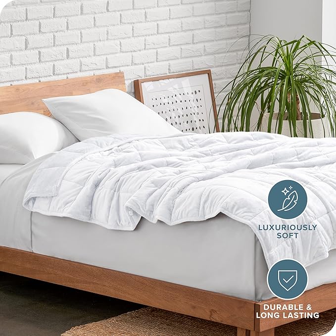 Bare Home Weighted Blanket Queen Size 17lb (60" x 80") for Adults - Minky Fleece - Premium Heavy Blanket Nontoxic Glass Beads (White, 60"x80")