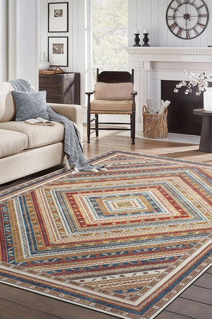 Keen Home Design 6x9 Rug - Machine Washable Area Rug with Non-Slip Backing, Ideal for Living Room, Dining Room, Bedroom - Vintage, Easy Clean, Durable, Low Pile Rug - (6' x 9')