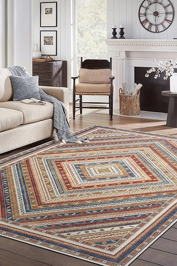 Keen Home Design 9x12 Rug - Machine Washable Area Rug with Non-Slip Backing, Ideal for Living Room, Dining Room, Bedroom - Vintage, Easy Clean, Durable, Low Pile Rug - (9' x 12')