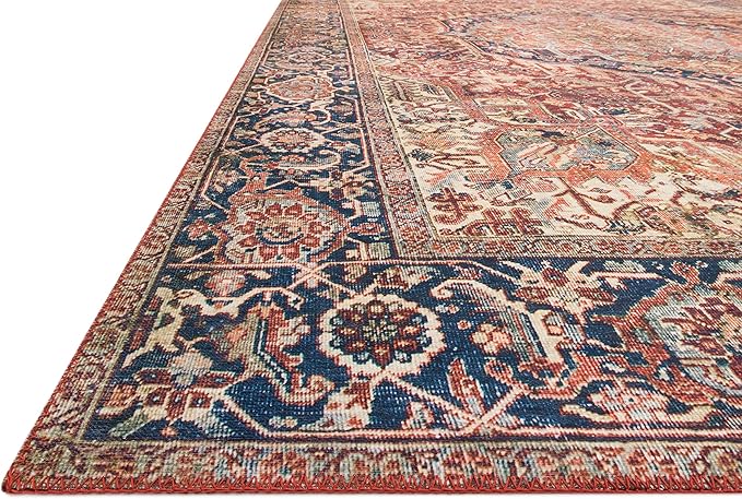 Loloi Layla Collection LAY-08 Red/Navy 3'-6" x 5'-6" .13" Thick Accent Rug, Soft, Durable, Vintage Inspired, Distressed, Low Pile, Non-Shedding, Easy Clean, Printed, Living Room Rug