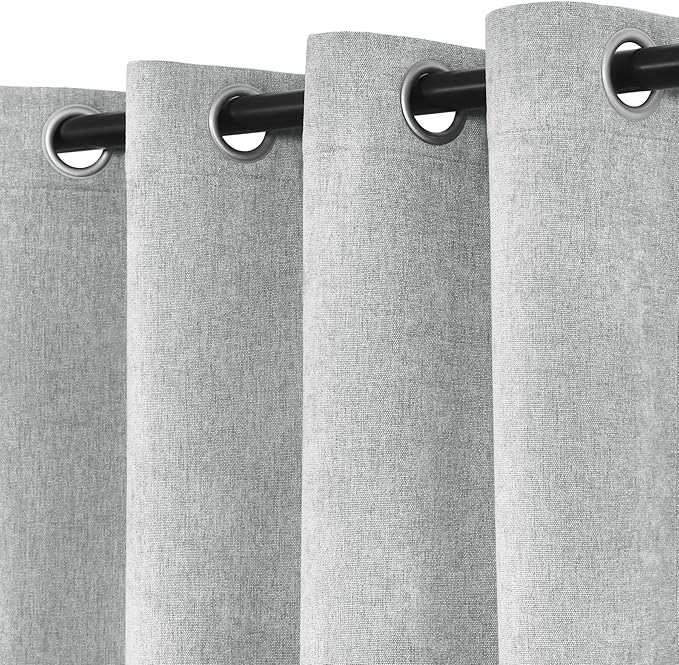 Macochico 100" Wx84 L Medium Gray Full Blackout Curtains for Sliding Door, Thermal Insulated Drapery for Living Room Bedroom Windows Patio Door, Modern Chenille Grommet Curtains with Tieback 1 Panel