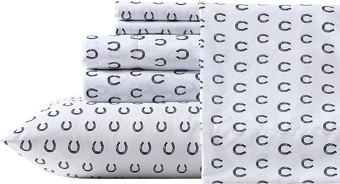 Wrangler - King Bed Sheets, Ultra-Soft & Lightweight Bedding with Matching Pillowcases, Lightweight Bed Set for All Season Comfort, Oeko-Tex Certified (Horseshoe Dots Navy)