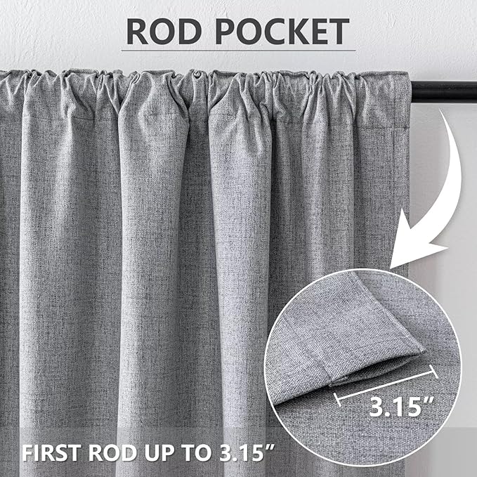 100% Blackout Curtains for Living Room, 96 Inch Curtains 2 Panel Set Light Blocking, Back Tab & Rod Pocket Thermal Insulated Drapes Bedroom Windows Home Decor(52W × 96L inch, Light Grey)