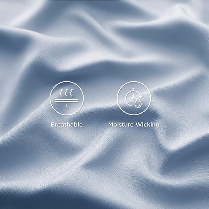 Bedsure Cooling Sheets Twin, Rayon Derived from Bamboo, Breathable & Soft Twin Sheets Set, Deep Pocket Up to 16 Inches, Hotel Luxury Silky Bedding for Hot Sleepers, Dusty Blue