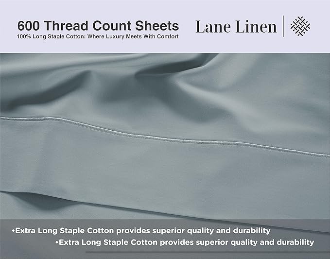LANE LINEN 600 Thread Count 100% Cotton Sheets Twin XL Size - Machine wash Fully Elasticized Twin XL Size Sheets Set, Soft & Comfy Sateen Weave Bedding Sheets & Pillowcases Sets - French Blue