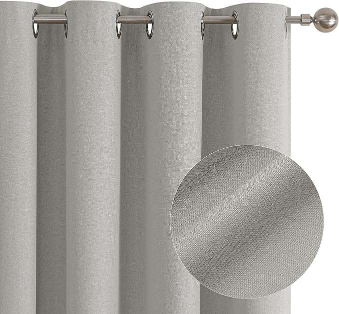 ChrisDowa 100% Blackout Light Grey Solid Curtains 63 Inches Long 2 Panels for Bedroom Living Room,Farmhouse Room Darkening Thermal Insulated Soundproof Grommet Top Window Treatment Drapes,52x63