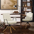 Art Leon Desk Chair No Wheels, Set of 2, Mid Century Modern Swivel Chair with Oak Wood Legs, Faux Leather Home Office Desk Chairs for Bedroom Living Room, Off White