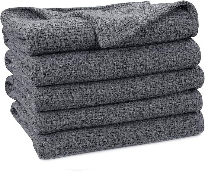 HILLFAIR 100% Cotton Blanket- 120" x 120" XXL Oversized King Bed Blankets - Family Size 10 ft x 10 ft Big - All Season Soft Cozy Breathable Blankets for Bed - Extra Large King Cotton Blanket- Grey