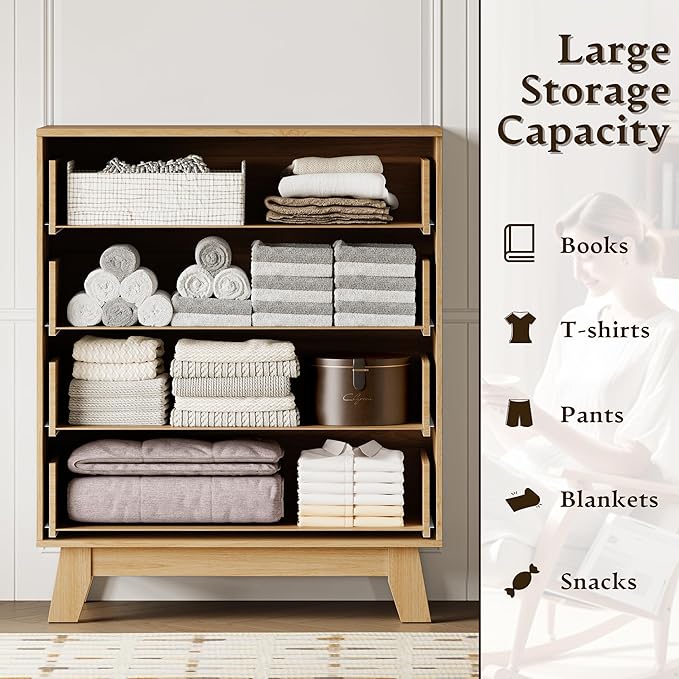 39" Tall Dresser for Bedroom, 4-Drawer Fluted Chest of Drawers, Modern Wood Highboy with Deep Storage, Metal Slides & Handles, Anti-Tip Kit, Vertical Clothes Organizer for Apartment, Nursery