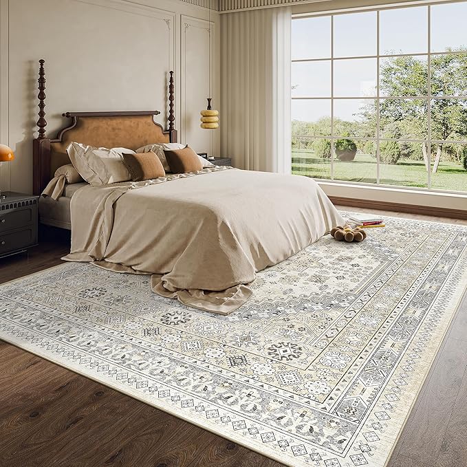 zesthome 10x12 Area Rugs,Stain Resistant Washable Rug,Ultra-Thin Rugs for Living Room,Bedroom,Non-Slip Backing Home Decor Large Area Rug (Beige,10'x12')