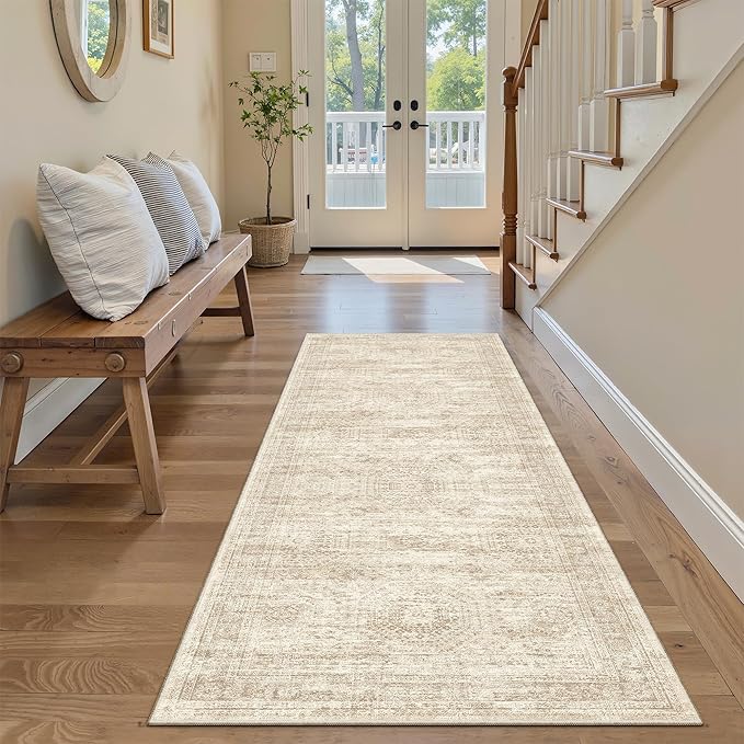 Runner Rug 2'x8' Washable Non-Slip Runner Rugs for Kitchen Bathroom Laundry Room Beige Vintage Floor Carpet Runners for Hallway Entryway
