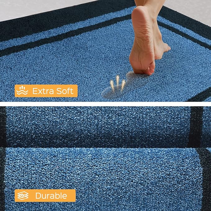 Kitchen Rugs 24" x 84", Non-Slip Machine Washable Kitchen Runner Rugs Floor Mats, Absorbent Comfort Standing Mats for Kitchen, Sink, Laundry and Hallway, Rolled Packaging, Light Blue & Navy