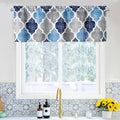 Beauoop Lattice Blackout Window Valance Curtain Panels Thermal Insulated Noise Reduction Drapes for Kitchen Cafe Living Room Quatrefoil Window Treatment Sets Rod Pocket, 50W x 18L, Blue/Gray, 1 Panel