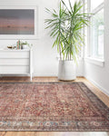 Loloi Layla Collection LAY-01 Brick/Blue 2'-3" x 3'-9" .13" Thick Accent Rug, Soft, Durable, Vintage Inspired, Distressed, Low Pile, Non-Shedding, Easy Clean, Printed, Living Room Rug