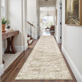 Runner Rug 2'6" x 12' Washable Non-Slip Runner Rugs for Kitchen Bathroom Laundry Room Vintage Ultra Thin Runners for Hallway Entryway Brown