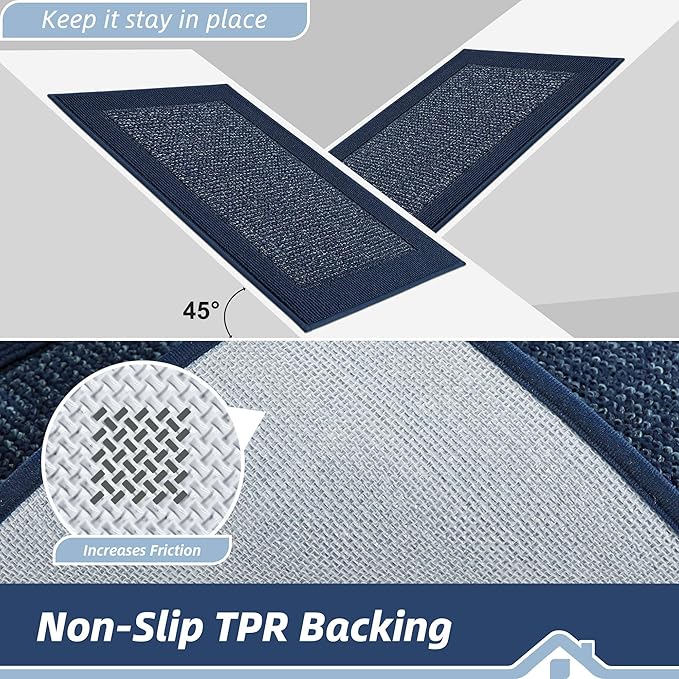 BEQHAUSE Indoor Door Mat 24" x 60", Dirt Trapper Door Mats Non-Slip Entryway Rugs Washable, Resist Dirt Absorbent Welcome Mat, Low Profile Floor Mats for Front Back Door and Entryway, Blue
