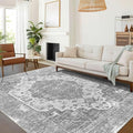 vivorug 3x5 Area Rugs, Stain Resistant Washable Rug for Living Room, Vintage-Inspired Grey Floral Rug