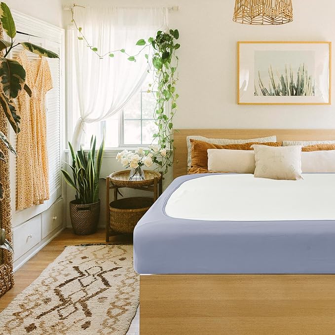 Biscaynebay Decorative Box Spring Cover Twin & Twin XL Size, Silver Grey Luxurious Jersey Knitting Stretchy Wrap Around 4 Sides Bed Skirt for Home/Hotels, Easy Fit Wrinkle & Fade Free Machine Washable