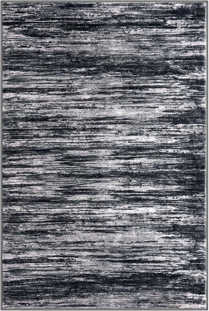 3x5 Modern Abstract Area Rug for Entryway, Black Super Soft Washable Rug with Non-Slip, Low-Pile Door Mat Indoor for Living Room Bedroom, Carpet with Non-Shedding