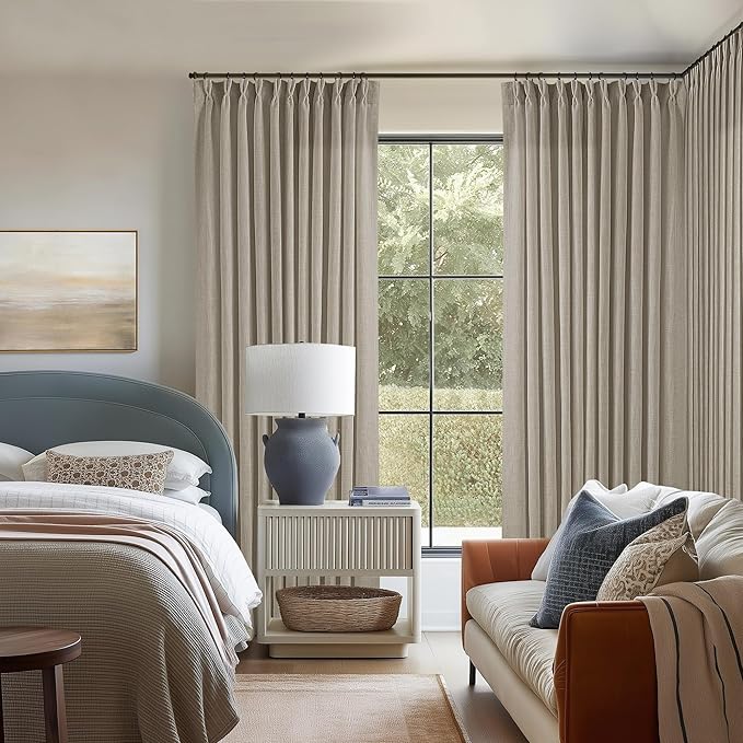 Burlywood Taupe 84 Inches Long 70 Inch Wide Curtains for Living Room Light Filtering Semi Sheer Modern Farmhouse Pleated Curtain Back Tab for Patio Sliding Door Dining Room Large Window 1 Panel 70x84