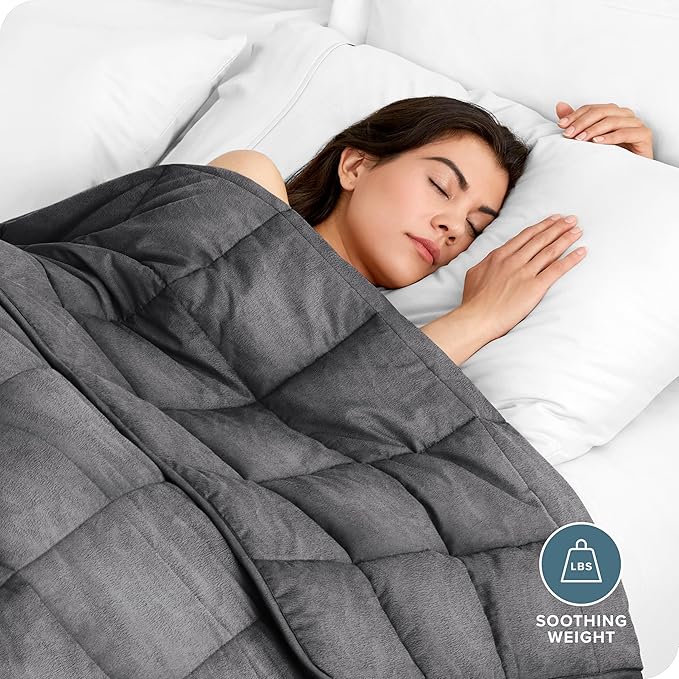 Bare Home Weighted Blanket Full or Queen Size 15lb (48" x 72") for Adults - Minky Fleece - Premium Heavy Blanket Nontoxic Glass Beads (Grey, 48"x72")