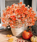 Fake Mums Fall Artificial Flowers Plants for Outdoors Autumn Decoration, 12 Bundles Silk Morning Glory with Eucalyptus Realistic UV Resistant Faux Mums for Outside Planter Yard Garden Home Indoor, Mix