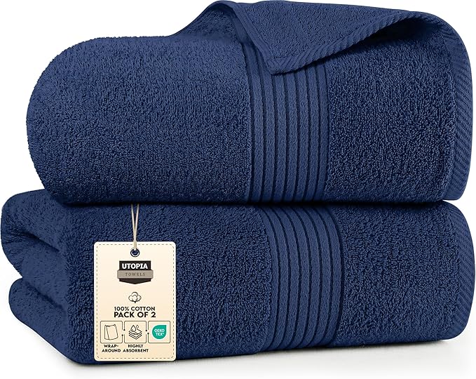 Utopia Towels Extra Large Bath Sheets 2 Pack, 35 by 70 Inches,100% Cotton Highly Absorbent & Quick Dry Bath Towel for Adults, Super Soft Towel, Navy