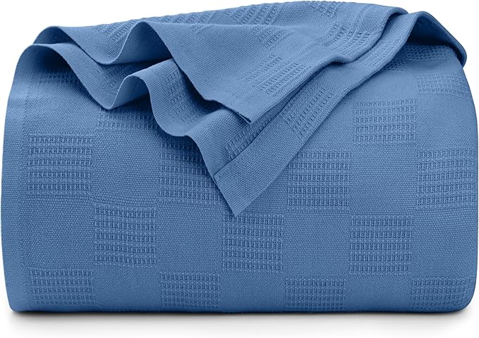 Utopia Bedding Wedgewood 100% Cotton Blanket [Queen Size - 90x90 Inch] 350GSM Lightweight, Soft and Breathable Thermal Blanket for All Seasons