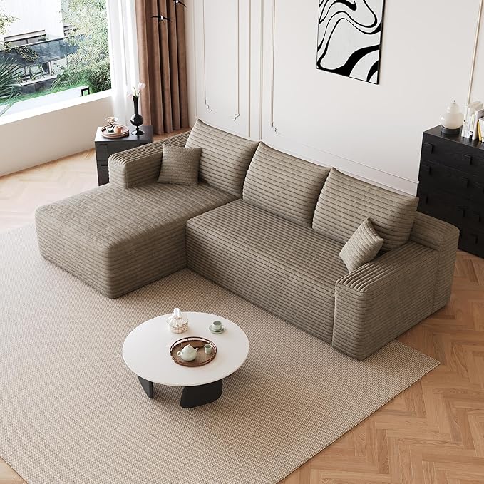 96" Sectional Couches for Living Room Modern Modular Sofa with L-Shape Couchs Upholstered Boneless Couch Deep Seat Sectional Couch with Chaise (Camel, 96" Left Facing Chaise+2Seaters)