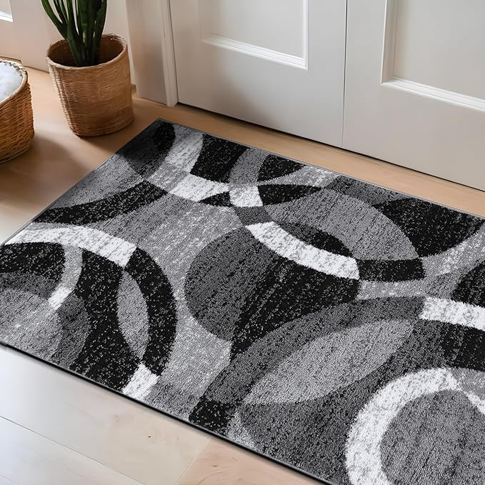 Rugshop Contemporary Abstract Circles Perfect for high Traffic Areas of Your Living Room,Bedroom,Home Office,Kitchen Area Rug 2'7" x 4' Gray