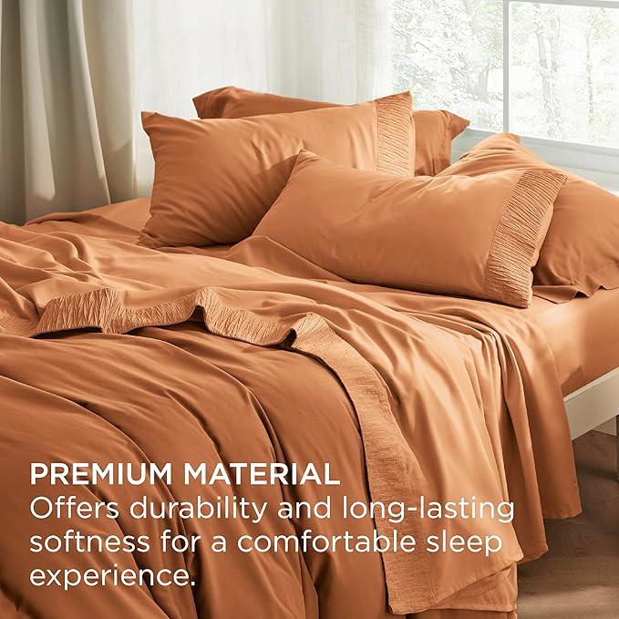 Bedsure Full Size Bed Sheets - 4 Pieces Soft Full Sheet Set - Breathable & Cooling - Hotel Luxury - Easy Care Polyester Microfiber Bedding for Women, Men, Dusty Orange