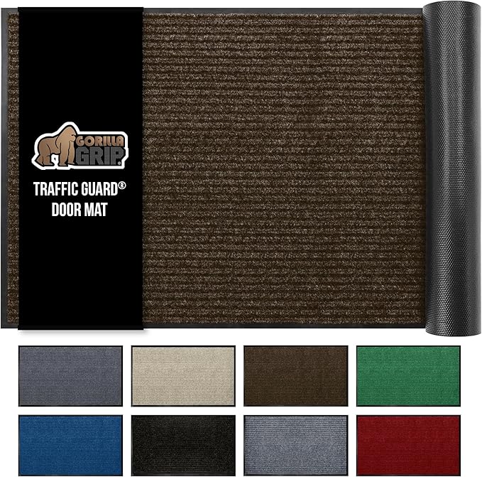 GORILLA GRIP Waterproof Traffic Guard Door Mat, 72x48, Heavy Duty Entryway Mats, Strong Rubber Back Commercial Utility Rugs for Office Hallway, Garage Floor and Home, Low Profile Carpet Runner, Brown