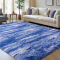 Fluffy Rugs for Bedroom Living Room, 4x6 Feet Abstract Blue Shag Area Rugs, Non-Slip Indoor Modern Fuzzy Plush Floor Carpet for Dorm Nursery Kids Room Decor, Soft Shaggy Throw Rug