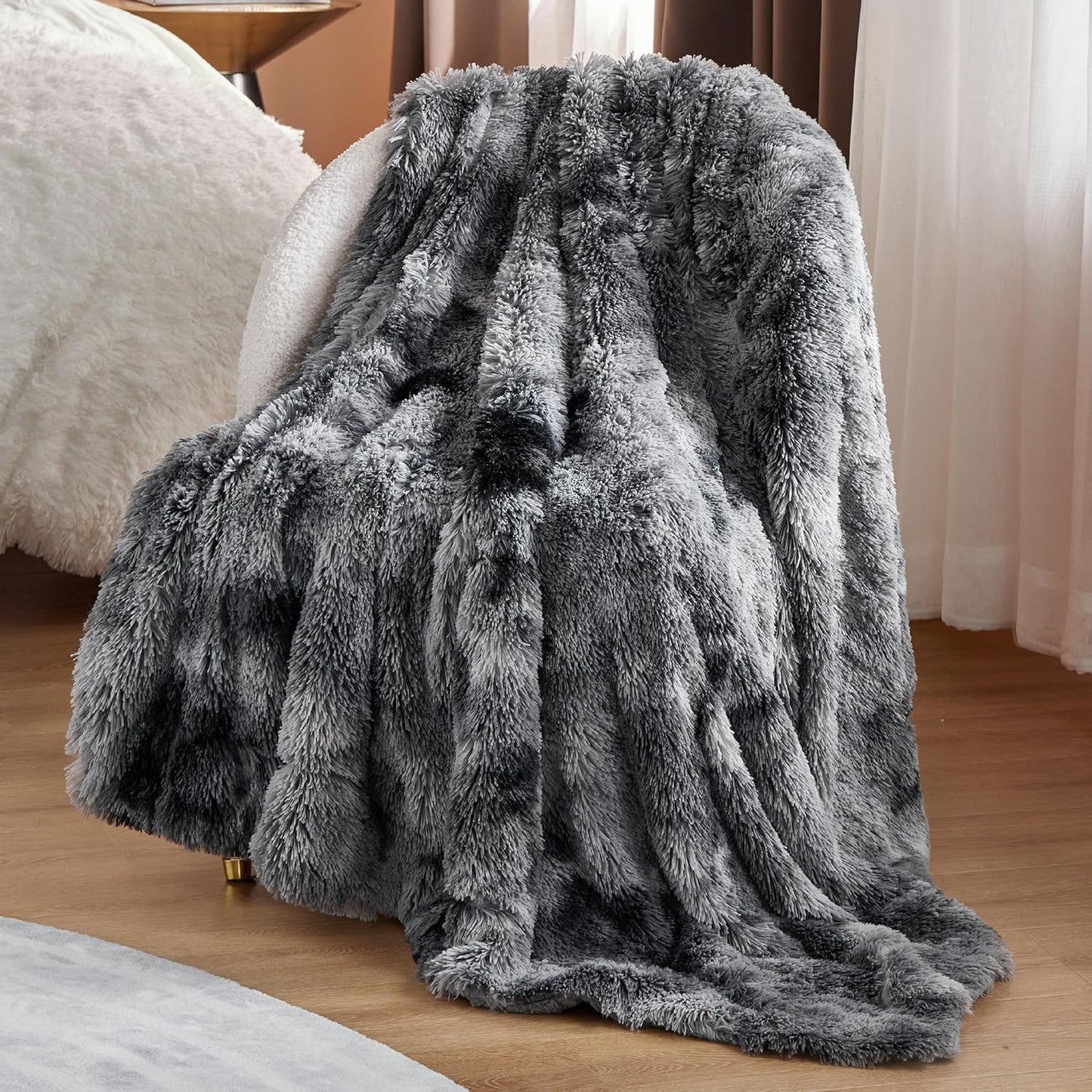Bedsure GentleSoft Fluffy Fuzzy Faux Fur Throw Blanket, Soft Sherpa Fleece Cozy Gifts for Women, Grey Room Decor for Men Plush Blanket for Couch Bed, Thick Warm Minky Gifts for Girls Boys Teenages