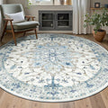 Area Rugs 6ft Washable Non-Slip, Floral Vintage Distress Print Pattern Medallion Carpet for Living Room Bedroom Dining Room, Light Blue Navy Beige Gray White