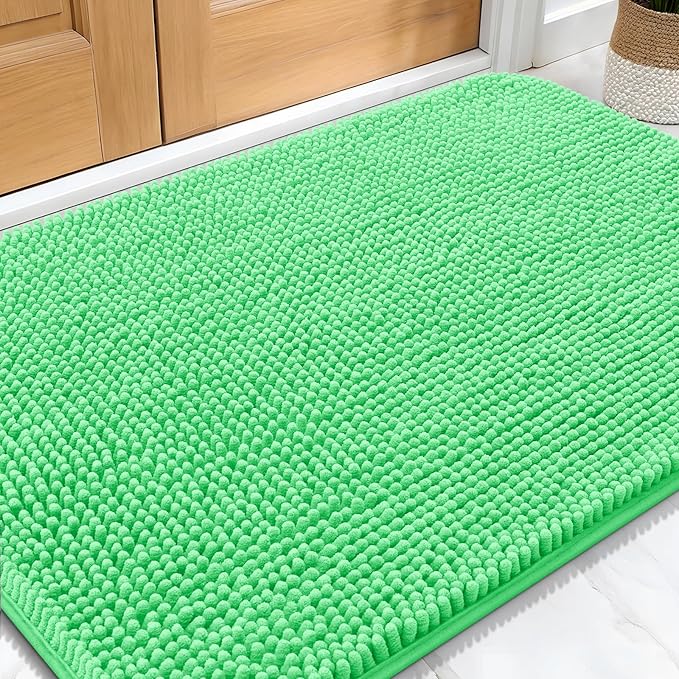 OLANLY Dog Door Mat for Muddy Paws 30x20, Absorbs Moisture and Dirt, Absorbent Non-Slip Washable Doormat, Quick Dry Chenille Mud Mat for Dogs, Entry Indoor Entryway Carpet for Inside Floor, Mint Green