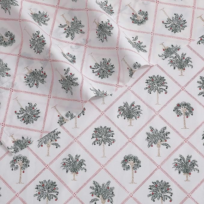 Tommy Bahama - Queen Size Sheet Set, Crisp & Cool Cotton Percale Bedding with a Smooth Lightweight Feel, 4 Piece Holiday Bed Sheets with Matching Pillowcases (Palm Tree Trellis Red)
