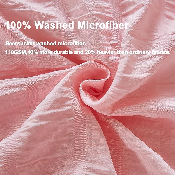 AveLom Blush Pink Seersucker Duvet Cover Set King Size (104 x 90 inches), 3 Pieces (1 Duvet Cover + 2 Pillow Cases), Ultra Soft Washed Microfiber, Textured Duvet Cover with Zipper Closure, Corner Ties