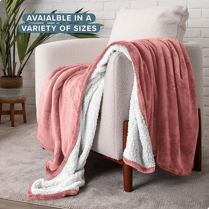 Bare Home Sherpa Fleece Blanket - Full/Queen Size - Blanket for Bed, Sofa, and Couch - Warm & Lightweight - Fluffy & Soft - Reversible (Full/Queen, Old Rose)