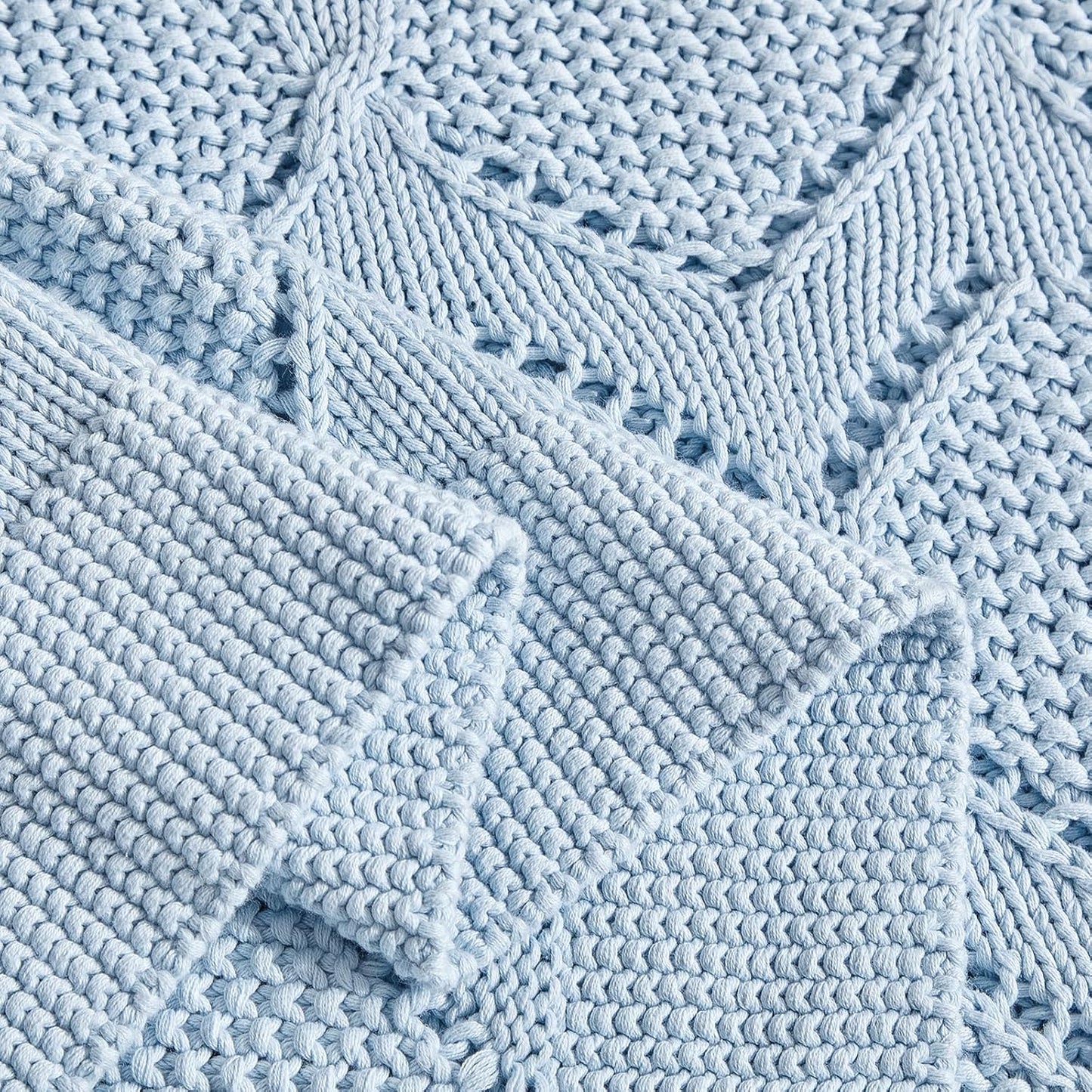 Longhui bedding Chunky Cotton Knit Throw Blanket for Couch, Sofa, Bed, or Chair, Decorative Breathable Fall Cable Knit Blanket 51 x 63 Inches, Light Blue