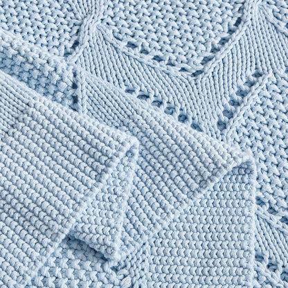 Longhui bedding Chunky Cotton Knit Throw Blanket for Couch, Sofa, Bed, or Chair, Decorative Breathable Fall Cable Knit Blanket 51 x 63 Inches, Light Blue