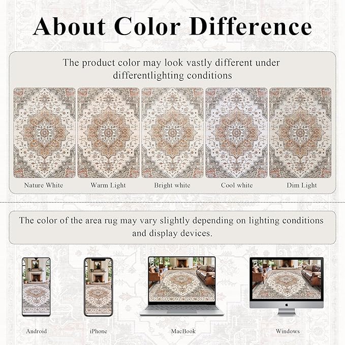 9x12 Large Area Rugs for Living Room Ultra-Soft Washable Rug Vintage Distressed Non-Slip Low Pile Stain Resistant Carpet for Bedroom Dining Room Kitchen Office