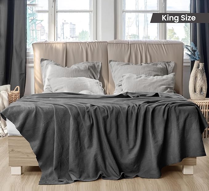 Utopia Bedding Smoke Gray 100% Cotton Blanket [King Size - 90x108 Inch] 350GSM Lightweight, Soft and Breathable Thermal Blanket for All Seasons