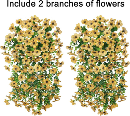 INSPRING Artificial Flowers Fall Faux Outdoor Outside Plants, 2 PCS Fake Silk UV Resistant Look Real Yellow Daisy Trailing Vines for Front Door Porch Planter Urn Patio Balcony Decoration