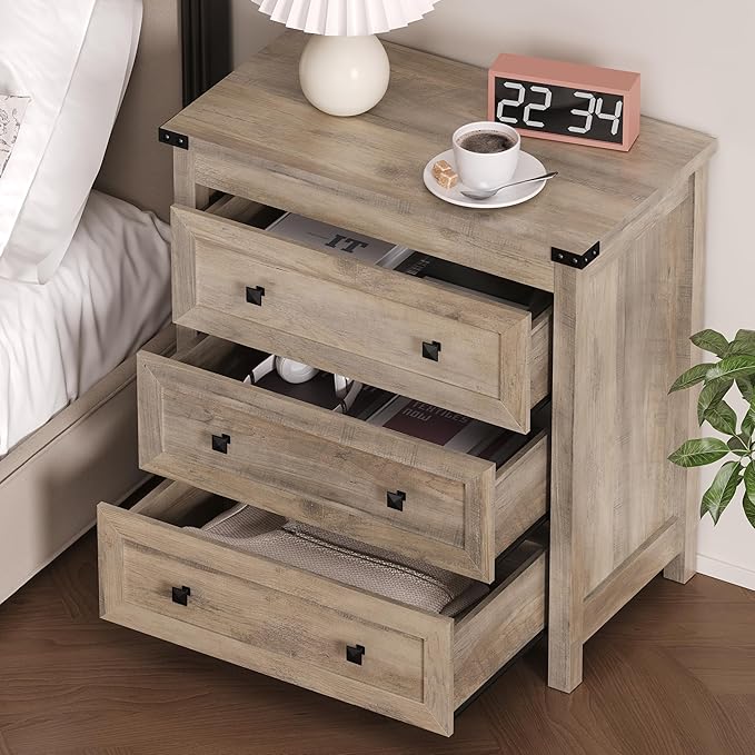 3-Drawer Dresser, Small Wooden Chest of Drawers with Metal Knobs, Water-Resistant Top, Storage Organizer with Anti-Tip Kit for Bedroom, Nursery, Living Room