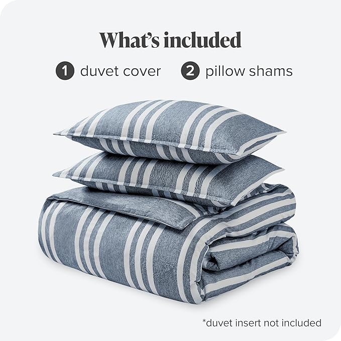 Bare Home Bedding Duvet Cover Full Size - Premium 1800 Super Soft Collection - Lightweight, Cooling Duvet Cover - Soft Breathable (Full, Stripe - Heathered Midnight Blue)